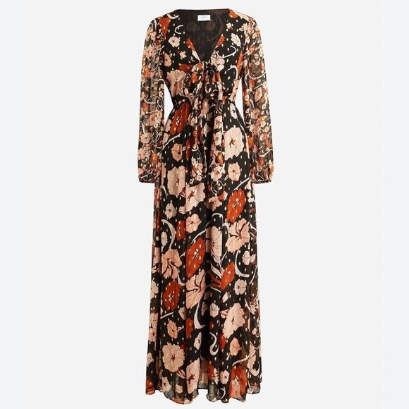 J. CREW COLLECTION MIXED PRINT TIE FRONT LUREX MAXI DRESS SZ SMALL - Picture 5 of 15